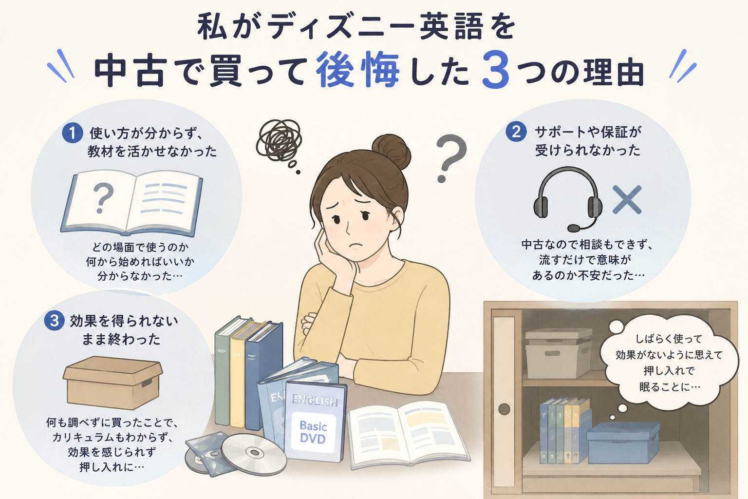ディズニー英語 中古で後悔した私の体験談|5万円ムダにしないための選び方